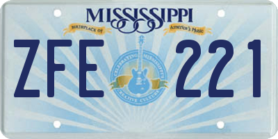 MS license plate ZFE221
