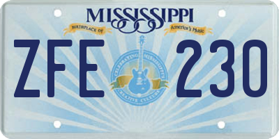 MS license plate ZFE230