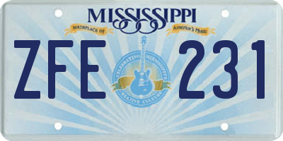 MS license plate ZFE231