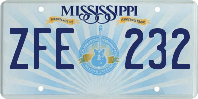 MS license plate ZFE232