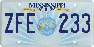 MS license plate ZFE233