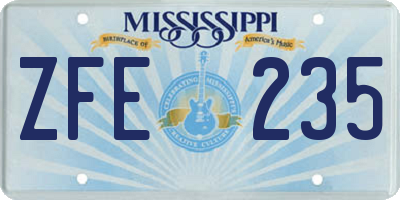 MS license plate ZFE235
