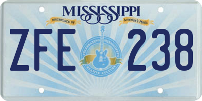 MS license plate ZFE238