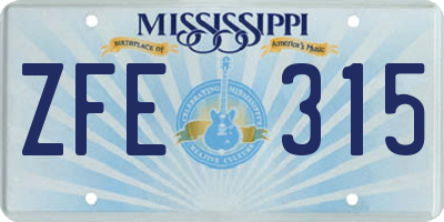 MS license plate ZFE315