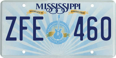 MS license plate ZFE460