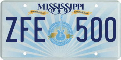 MS license plate ZFE500