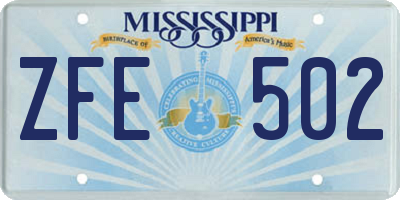 MS license plate ZFE502