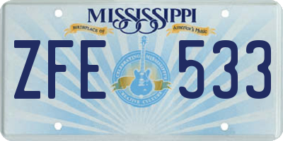 MS license plate ZFE533