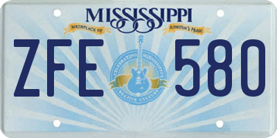 MS license plate ZFE580