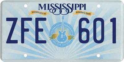 MS license plate ZFE601