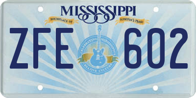 MS license plate ZFE602