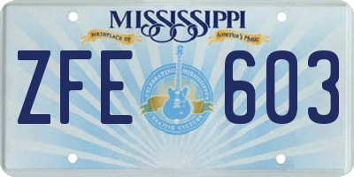 MS license plate ZFE603