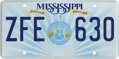 MS license plate ZFE630