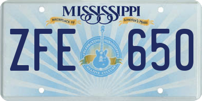 MS license plate ZFE650
