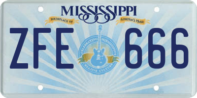 MS license plate ZFE666
