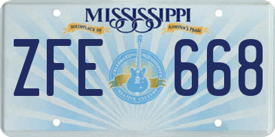 MS license plate ZFE668