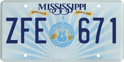 MS license plate ZFE671
