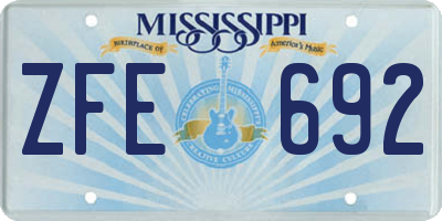MS license plate ZFE692