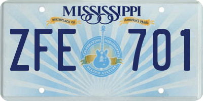 MS license plate ZFE701