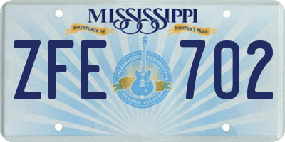 MS license plate ZFE702