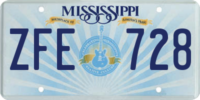 MS license plate ZFE728