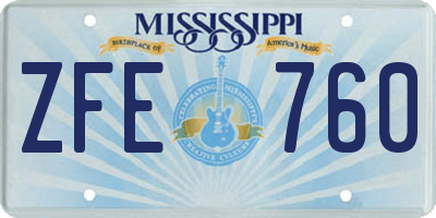 MS license plate ZFE760