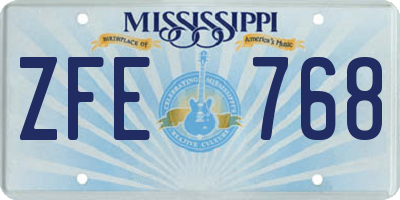 MS license plate ZFE768