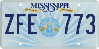 MS license plate ZFE773