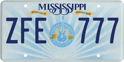 MS license plate ZFE777