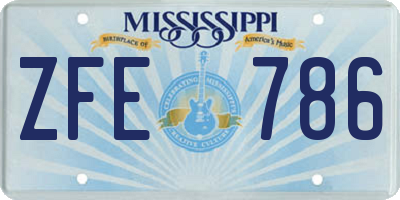 MS license plate ZFE786