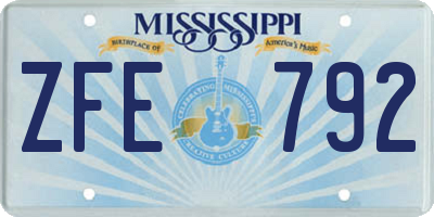 MS license plate ZFE792