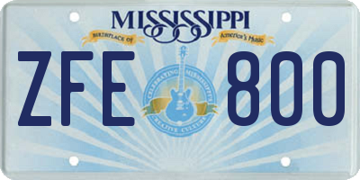 MS license plate ZFE800