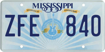 MS license plate ZFE840