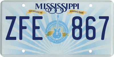 MS license plate ZFE867