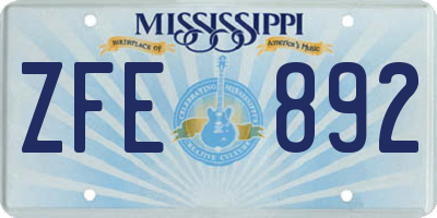 MS license plate ZFE892