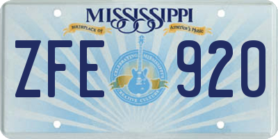 MS license plate ZFE920