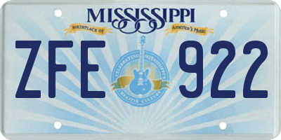 MS license plate ZFE922