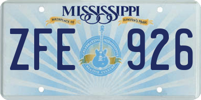 MS license plate ZFE926