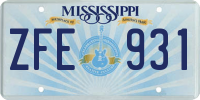 MS license plate ZFE931
