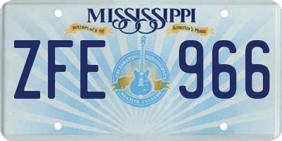 MS license plate ZFE966