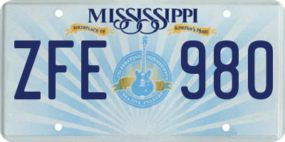 MS license plate ZFE980