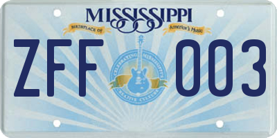 MS license plate ZFF003