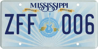 MS license plate ZFF006