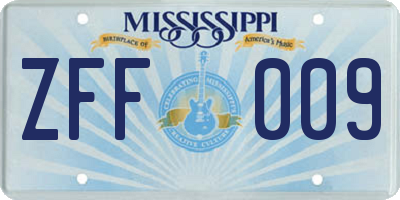 MS license plate ZFF009
