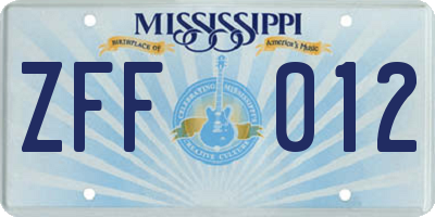 MS license plate ZFF012