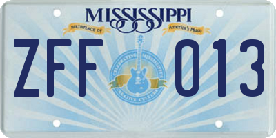 MS license plate ZFF013