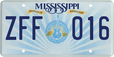 MS license plate ZFF016