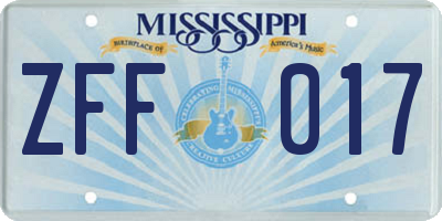 MS license plate ZFF017