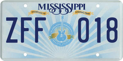MS license plate ZFF018