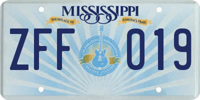 MS license plate ZFF019